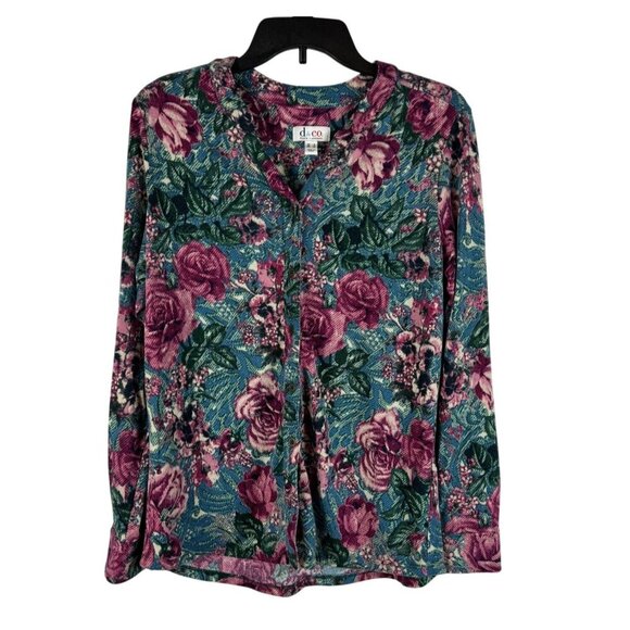 D&Co Womens Floral Long Sleeve Stretch Button-Down Shirt Blouse Size M - Picture 1 of 8